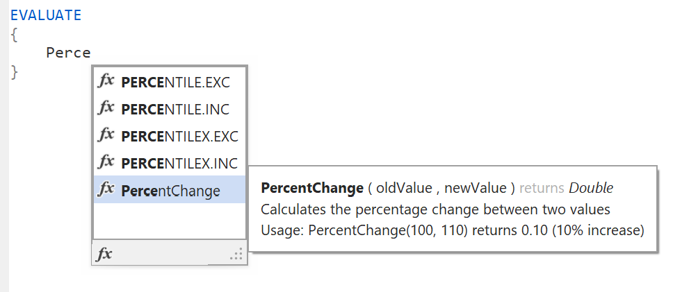 DAX UDF Autocomplete with Comments