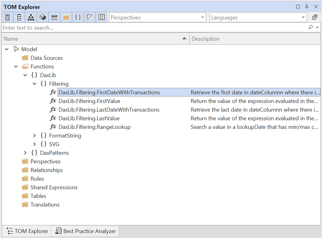 DAX UDFs grouped by namespace